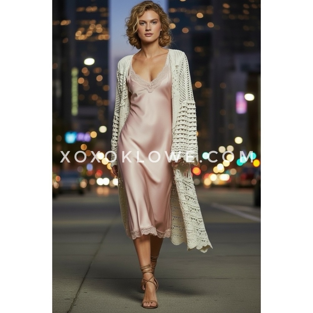 POL Cream Chenille Crochet Duster Cardigan | Long Open Knit Embroidered Boho - Picture 9 of 10